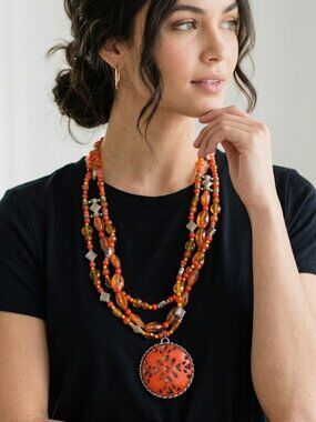 Orange Avon Bohemian Harvest Statement Necklace